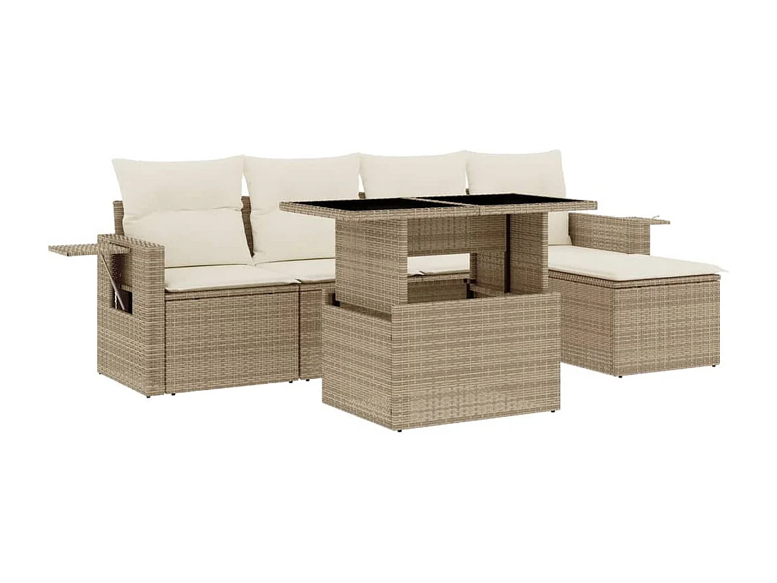 6-delige Loungeset met kussens poly rattan beige