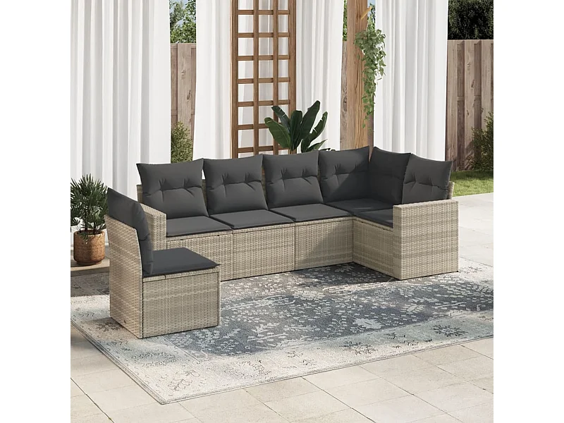 Salon de jardin 6 pièces avec coussins gris clair résine tressée