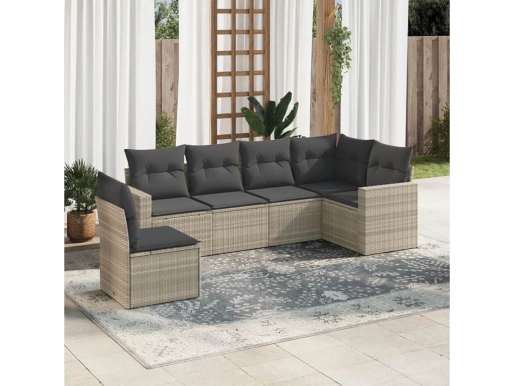 Salon de jardin 6 pièces avec coussins gris clair résine tressée