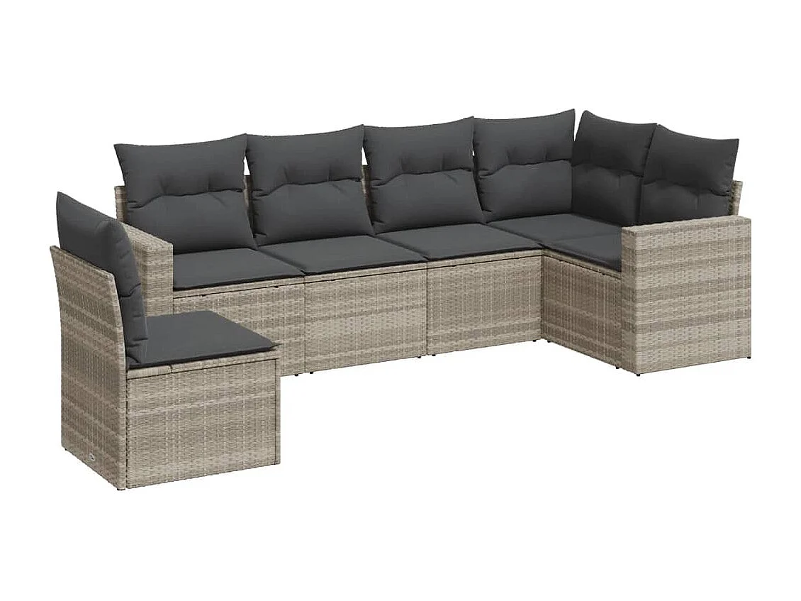 Salon de jardin 6 pièces avec coussins gris clair résine tressée
