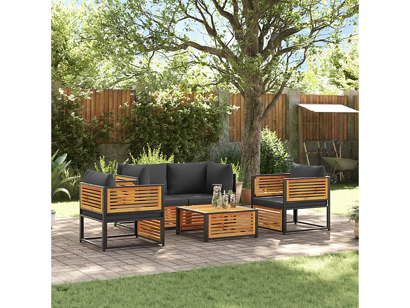 Salon de jardin avec coussins 5 pièces Bois d'acacia solide