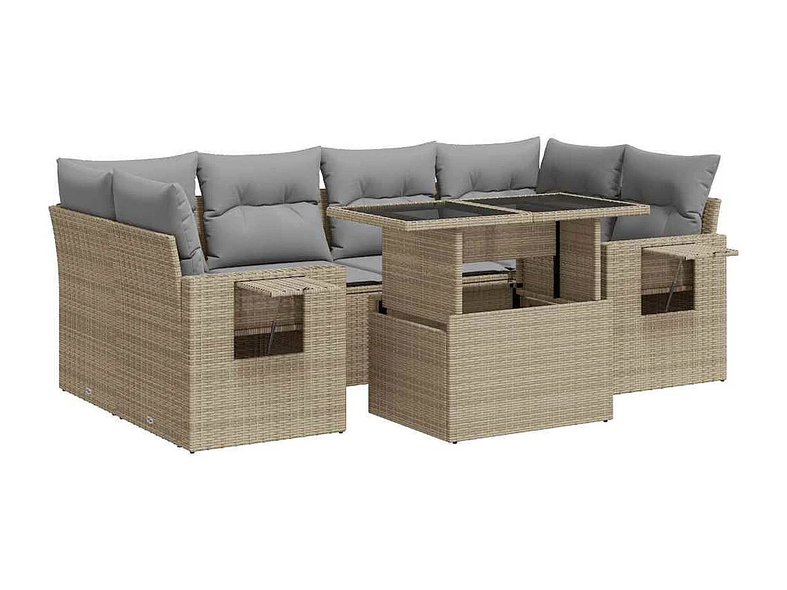 Salon de jardin avec coussins 7 pièces beige résine tressée