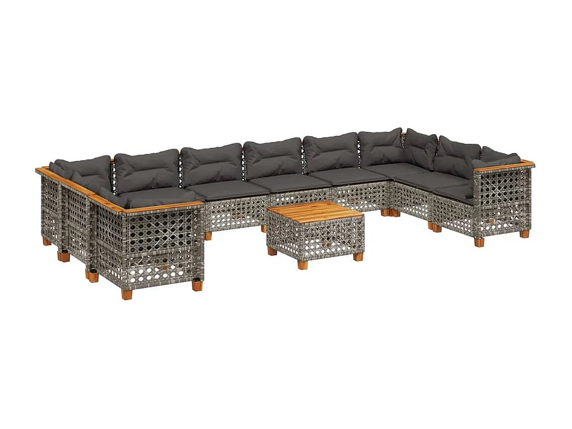 11-delige Loungeset met kussens poly rattan grijs