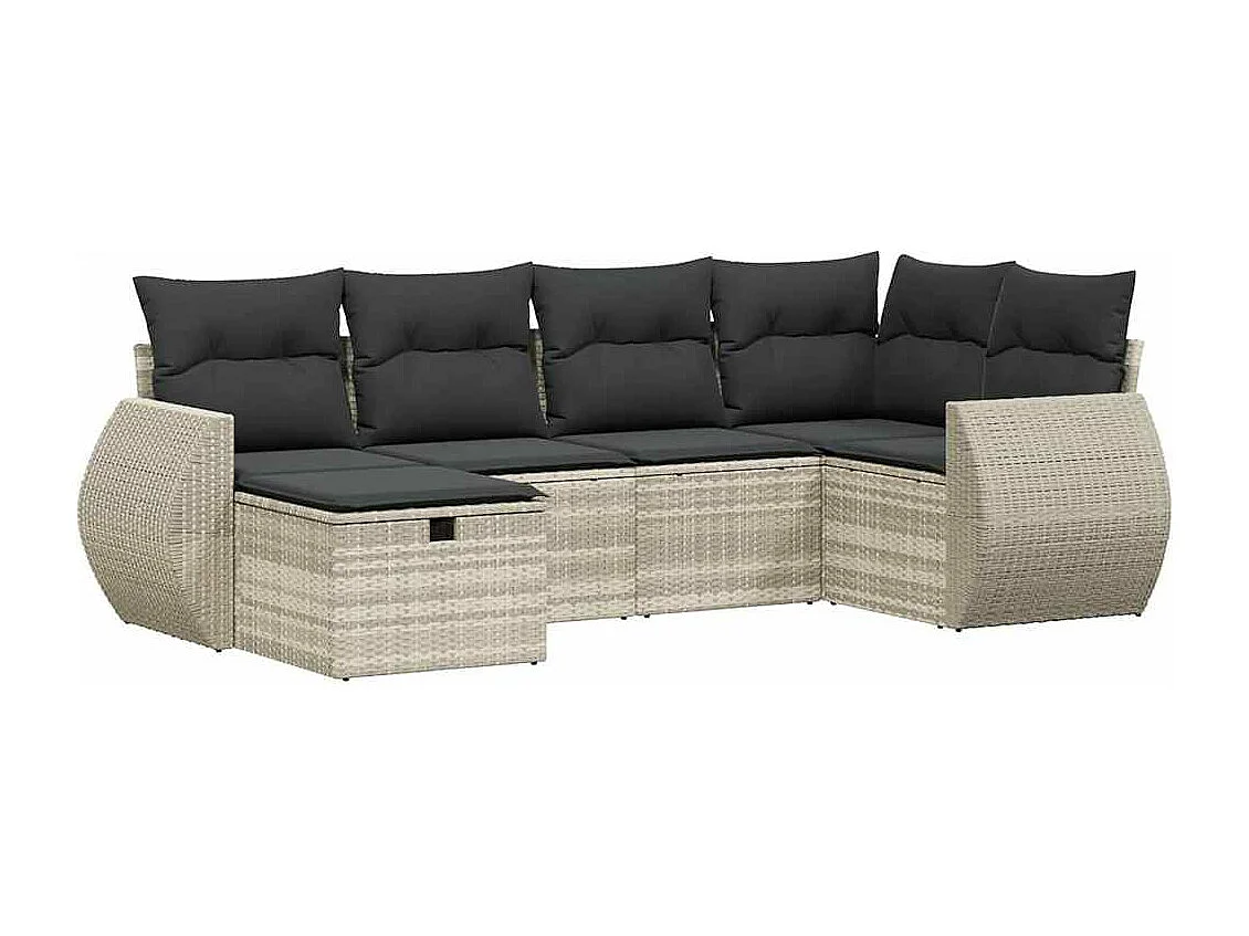 Salon de jardin 6 pièces avec coussins gris clair résine tressée