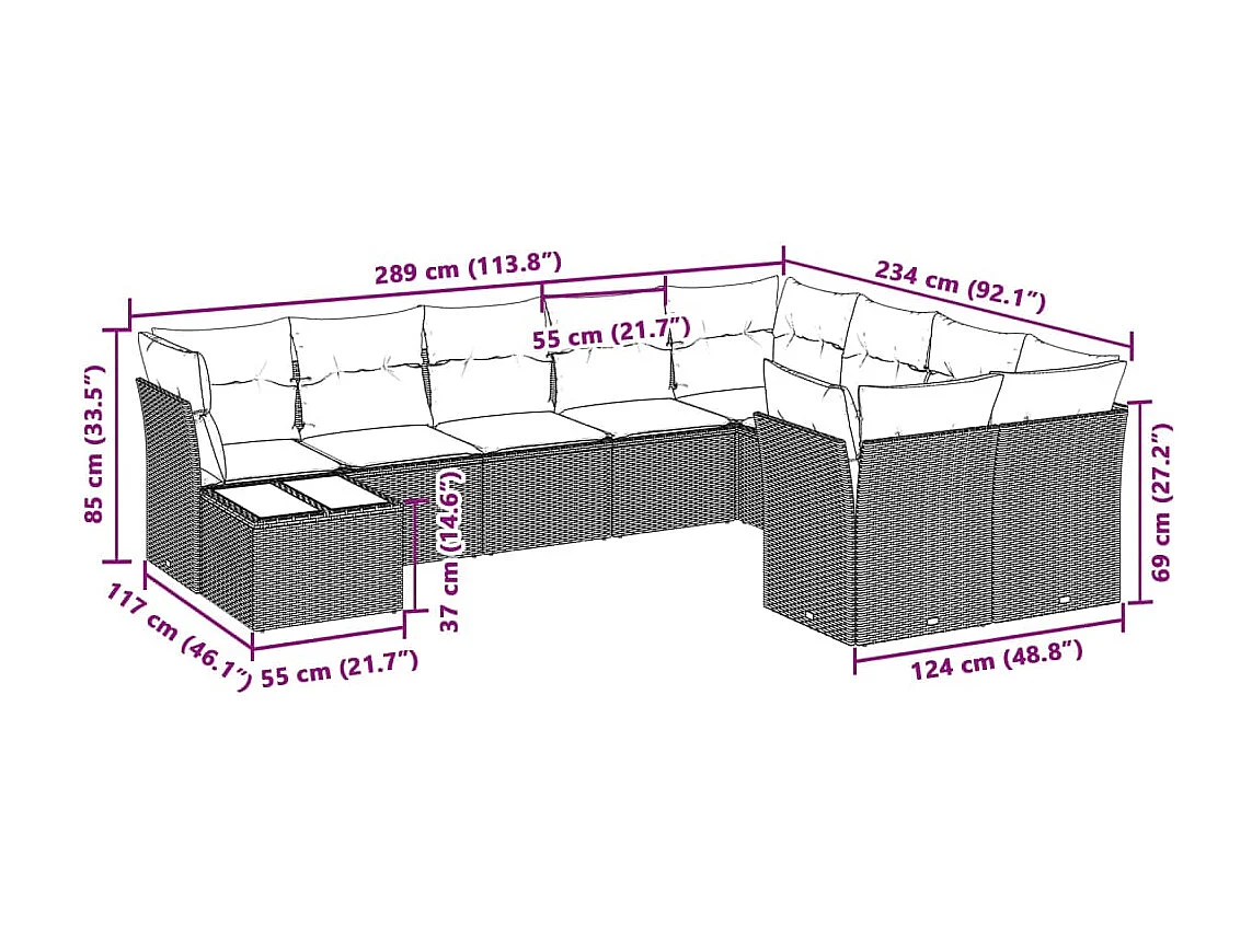 Salon de jardin avec coussins 10 pièces gris clair résine tressée