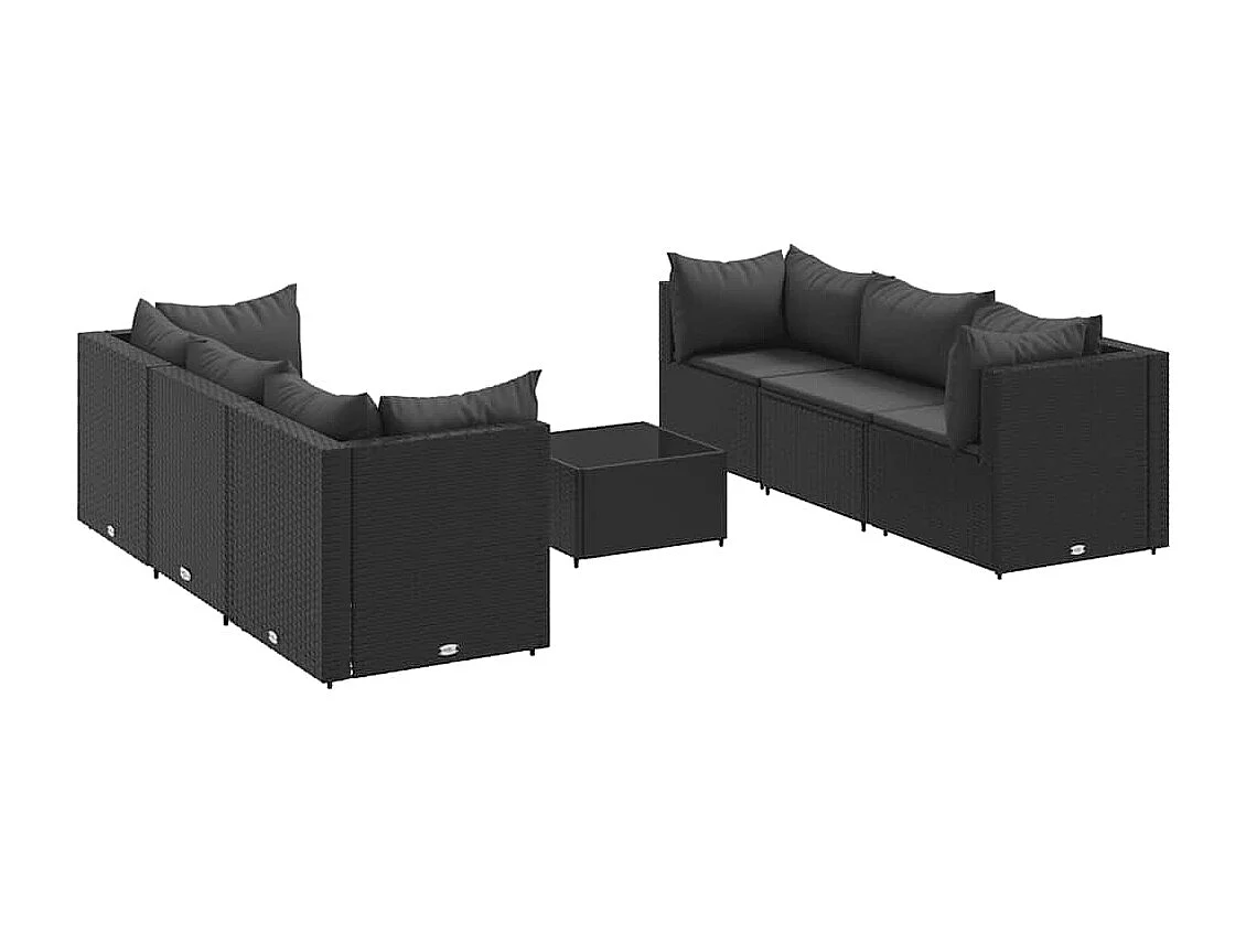 7-delige Loungeset met kussens poly rattan zwart