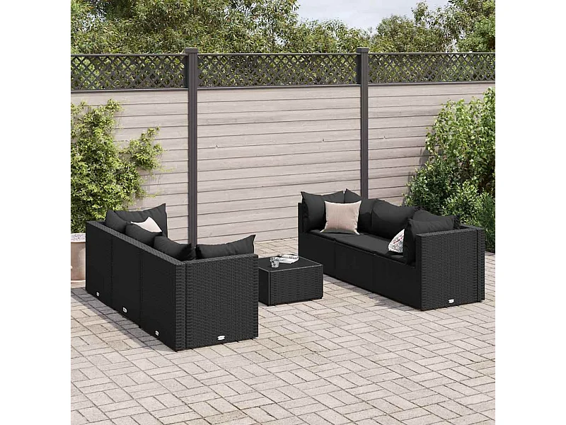 7 peças conjunto lounge de jardim com almofadões vime PE preto