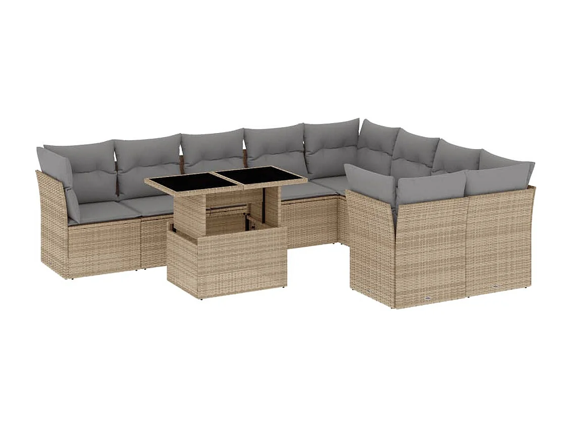 Salon de jardin avec coussins 10 pièces beige résine tressée