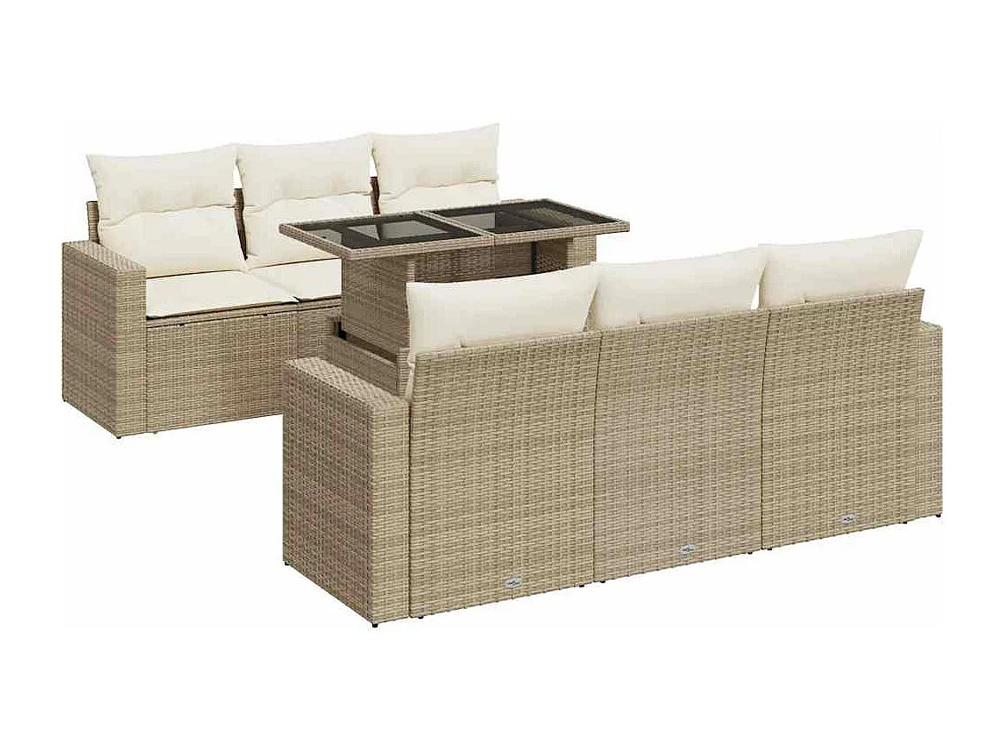 Salon de jardin avec coussins 7 pièces beige résine tressée