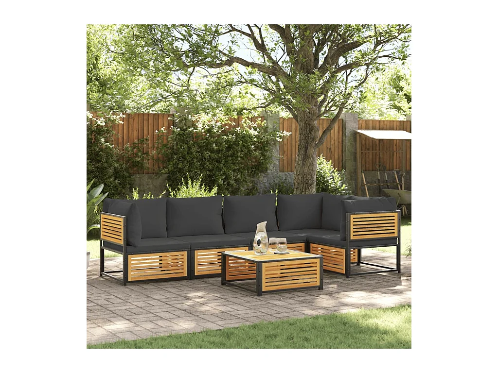 Salon de jardin avec coussins 6 pièces bois d'acacia solide