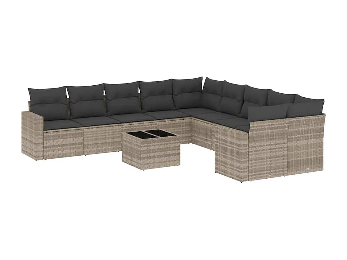 Salon de jardin 11 pièces avec coussins gris clair résine tressée