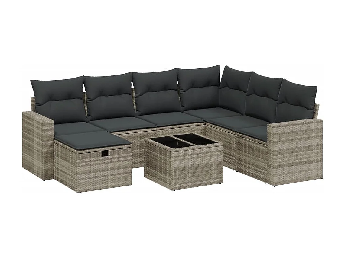 8-delige Loungeset met kussens poly rattan lichtgrijs
