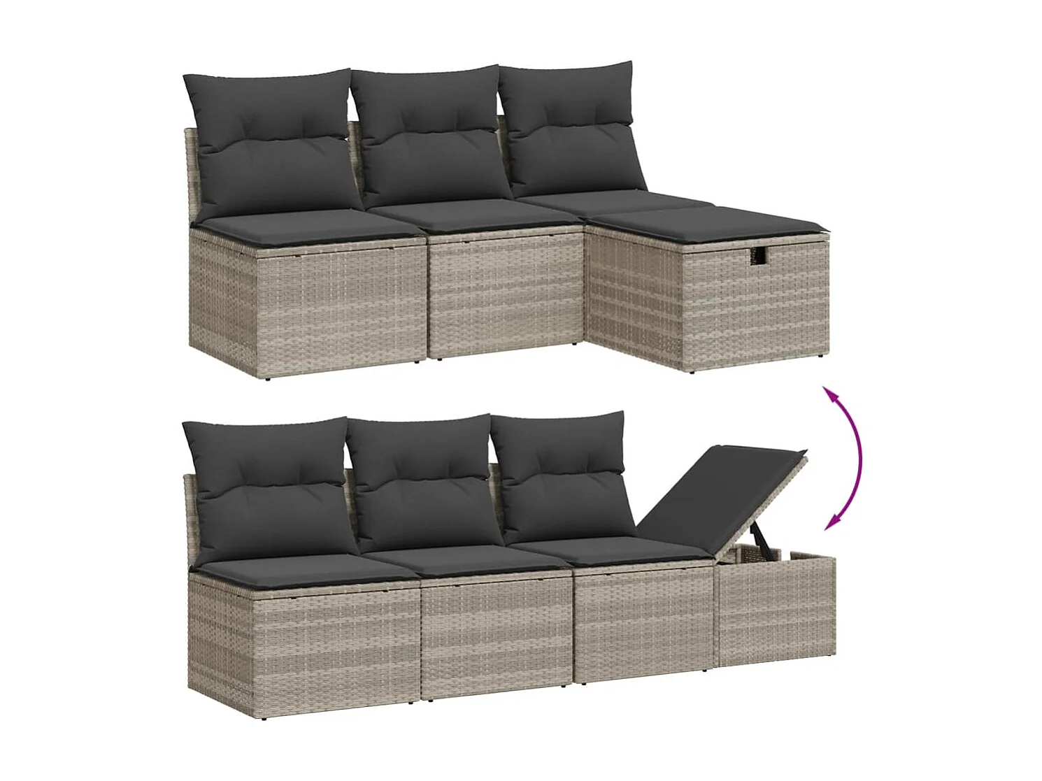 8-delige Loungeset met kussens poly rattan lichtgrijs