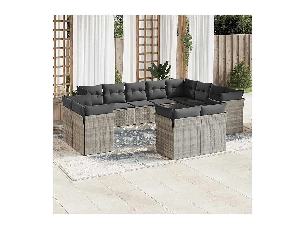 Salon de jardin avec coussins 12 pièces gris clair résine tressée