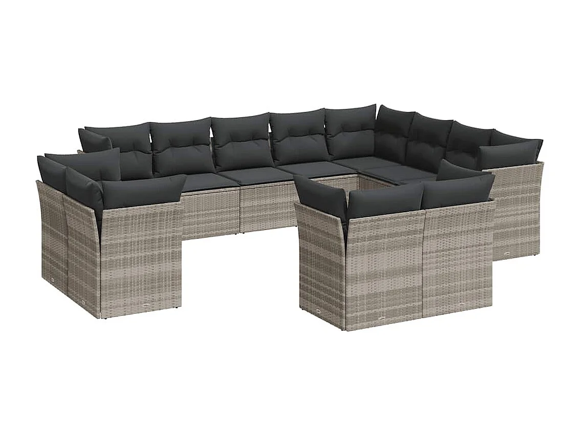 Salon de jardin avec coussins 12 pièces gris clair résine tressée