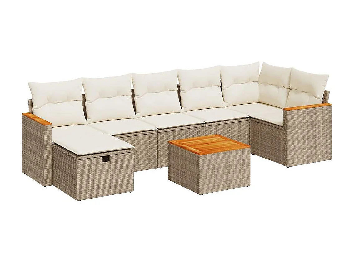 Salon de jardin avec coussins 8 pièces beige résine tressée
