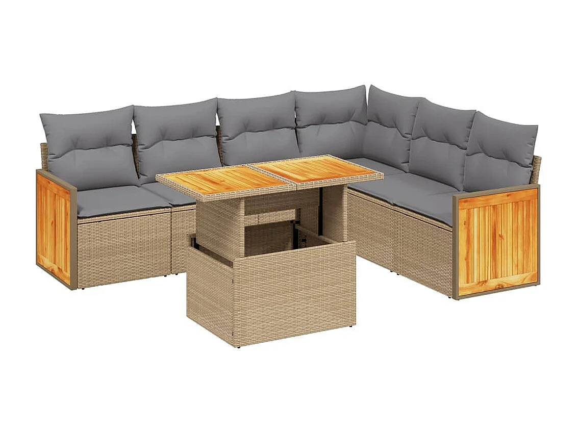 Salon de jardin avec coussins 7 pièces beige résine tressée