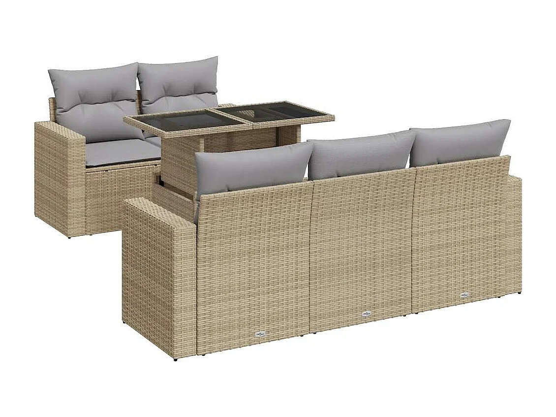 6-delige Loungeset met kussens poly rattan beige