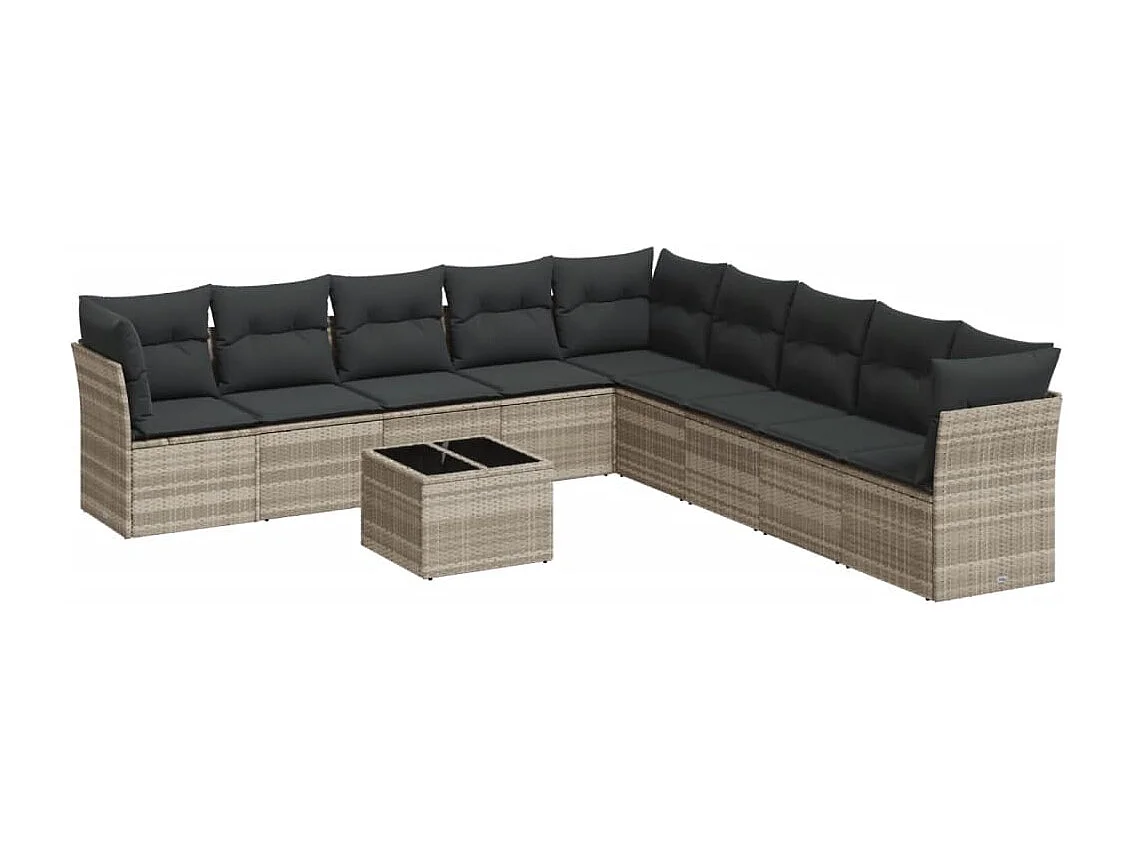 Salon de jardin avec coussins 10 pièces gris clair résine tressée