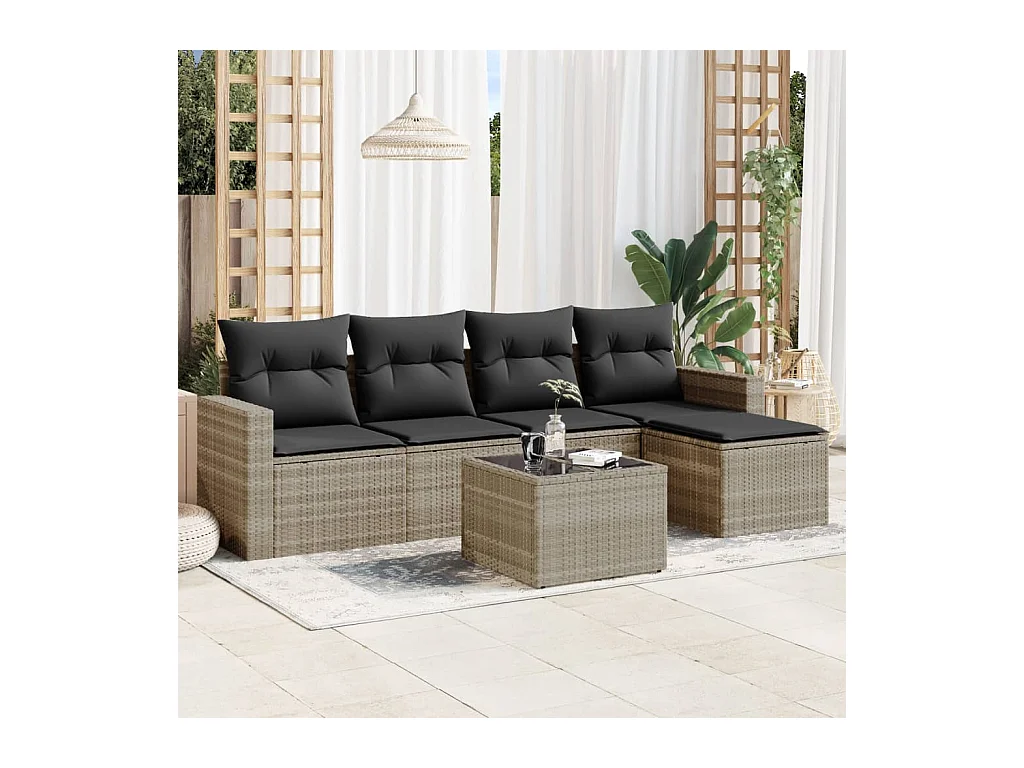 6-delige Loungeset met kussens poly rattan lichtgrijs