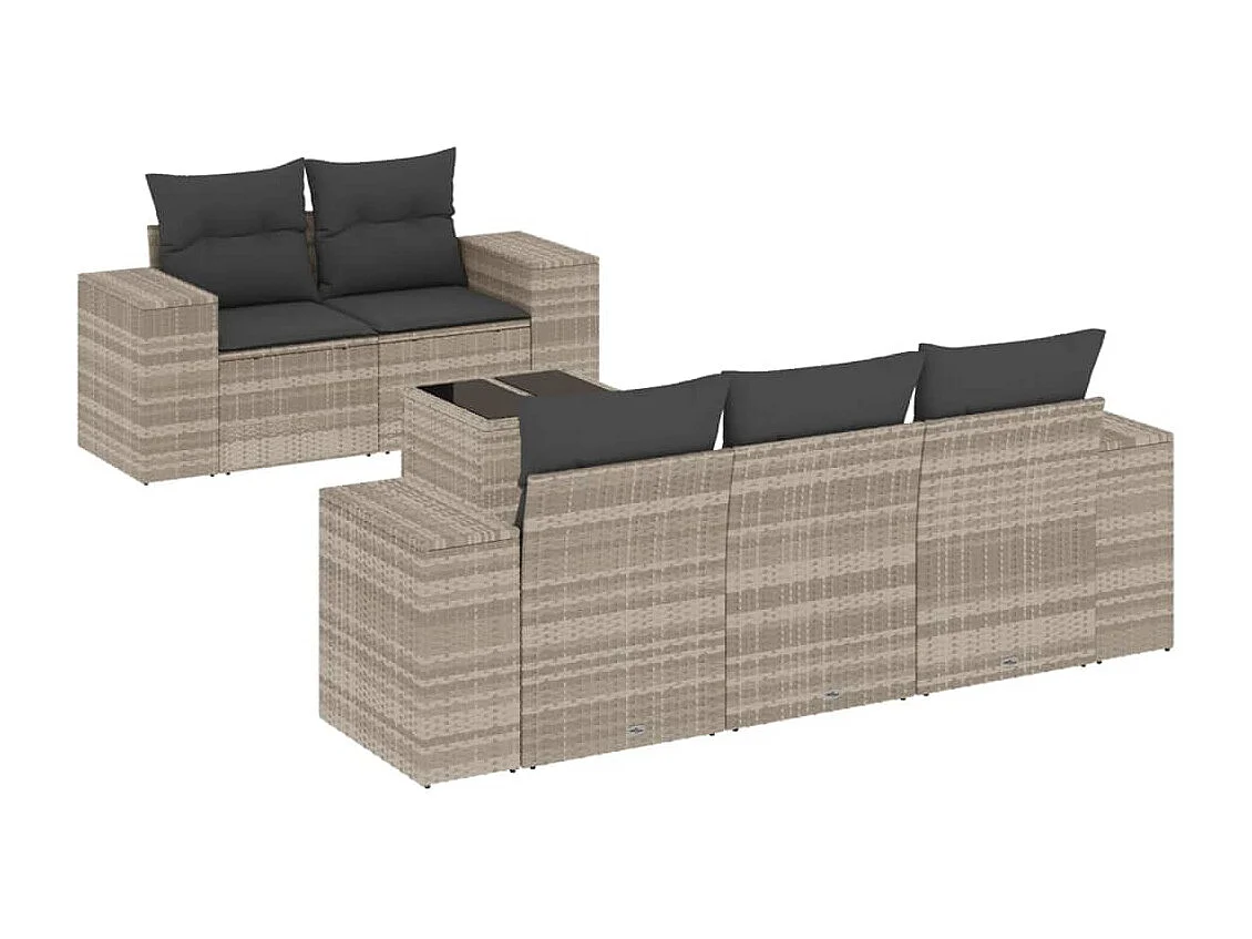 Salon de jardin 6 pièces avec coussins gris clair résine tressée