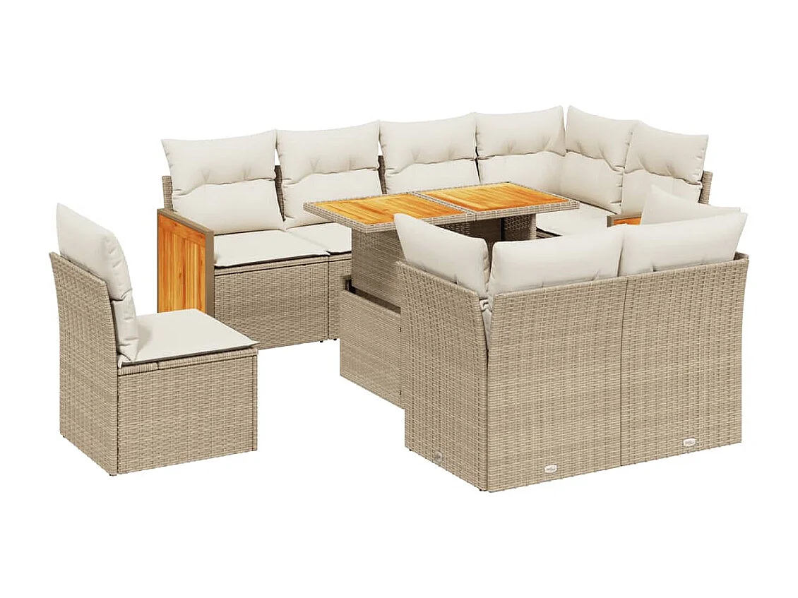 Salon de jardin avec coussins 9 pièces beige résine tressée
