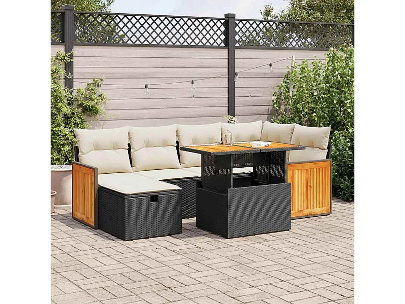 Set de sofás de jardín y cojines 8 piezas ratán sintético negro