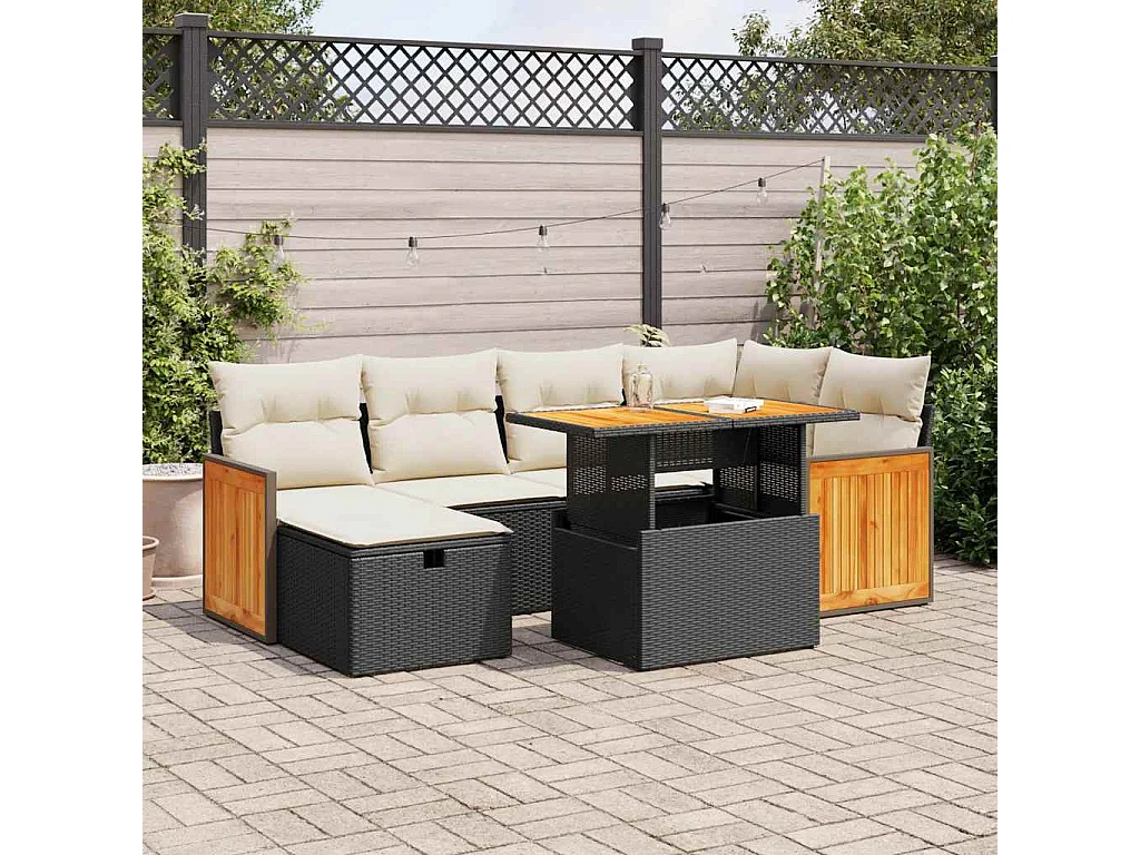 Set de sofás de jardín y cojines 8 piezas ratán sintético negro