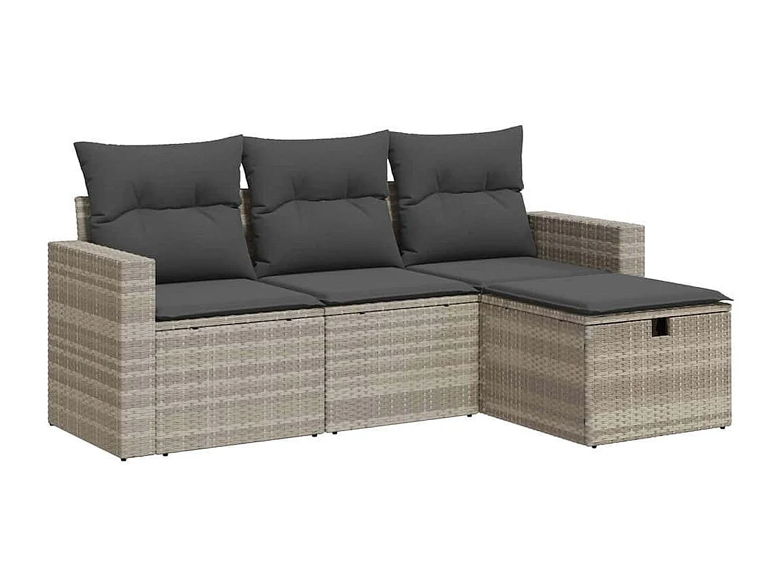 Salon de jardin 4 pièces avec coussins gris clair résine tressée