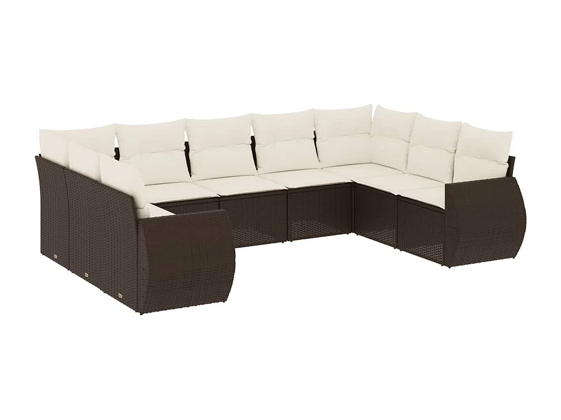 9-delige Loungeset met kussens poly rattan bruin