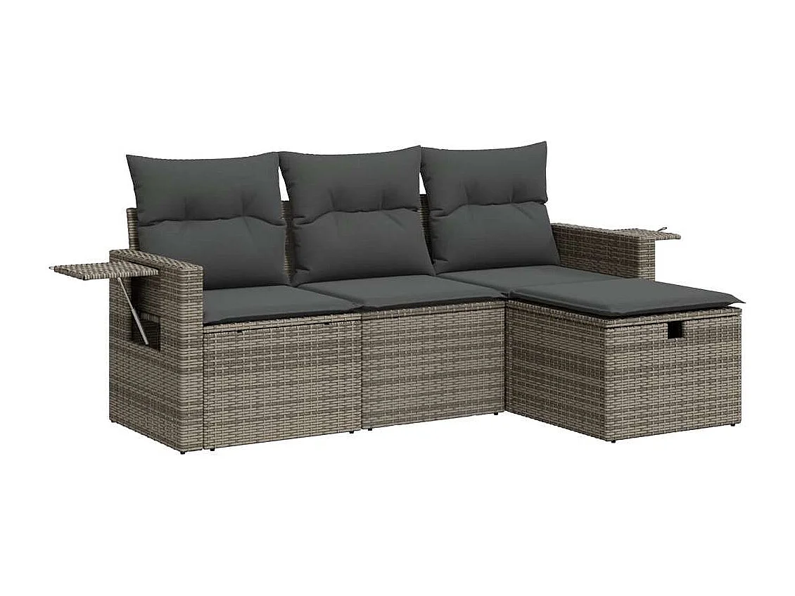 4-delige Loungeset met kussens poly rattan grijs