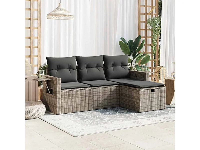 4-delige Loungeset met kussens poly rattan grijs