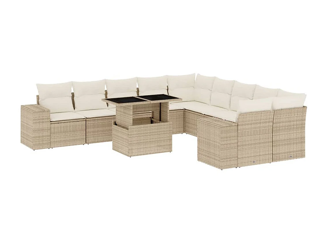 Salon de jardin 11 pièces avec coussins beige résine tressée