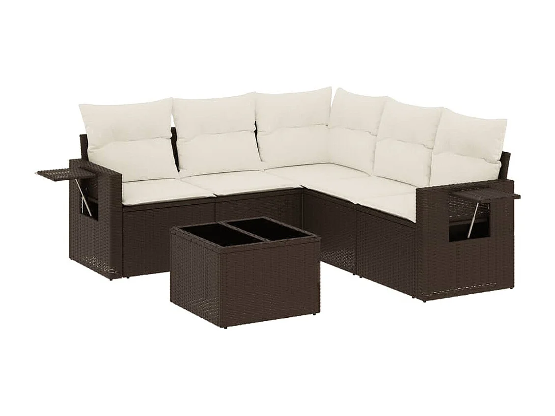 6-delige Loungeset met kussens poly rattan bruin