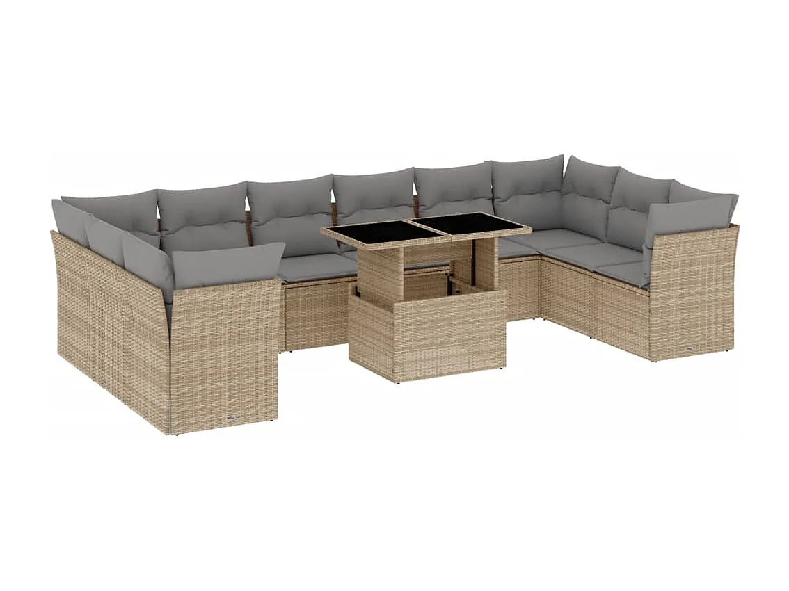 Salon de jardin 11 pièces avec coussins beige résine tressée