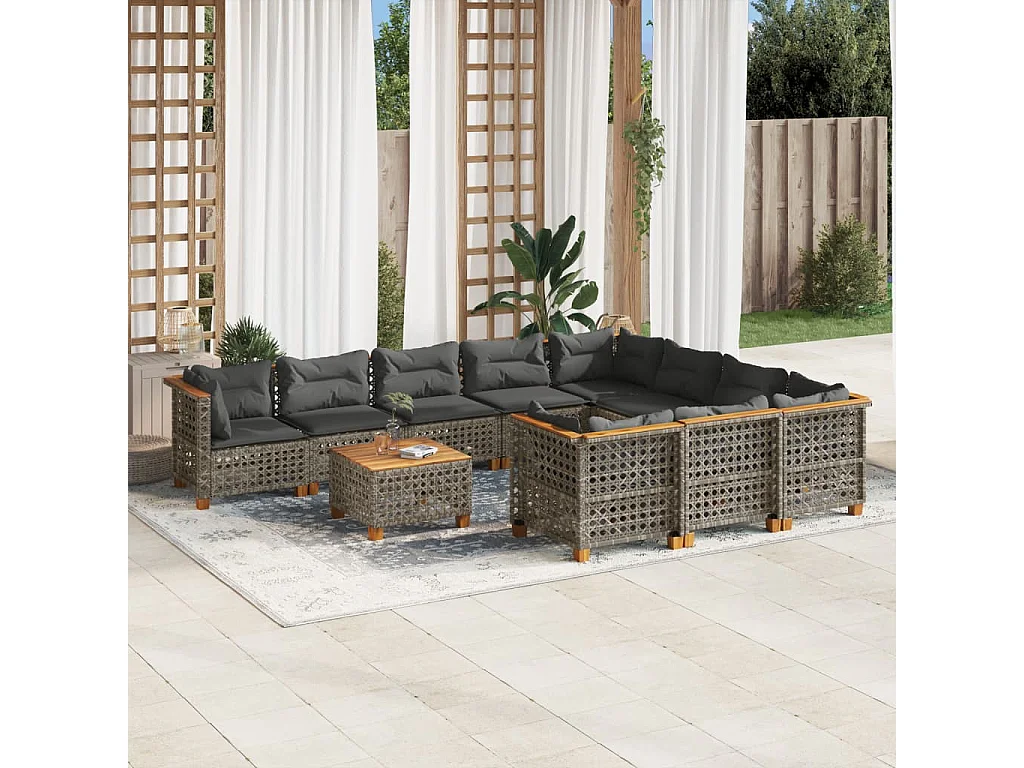 11-delige Loungeset met kussens poly rattan grijs