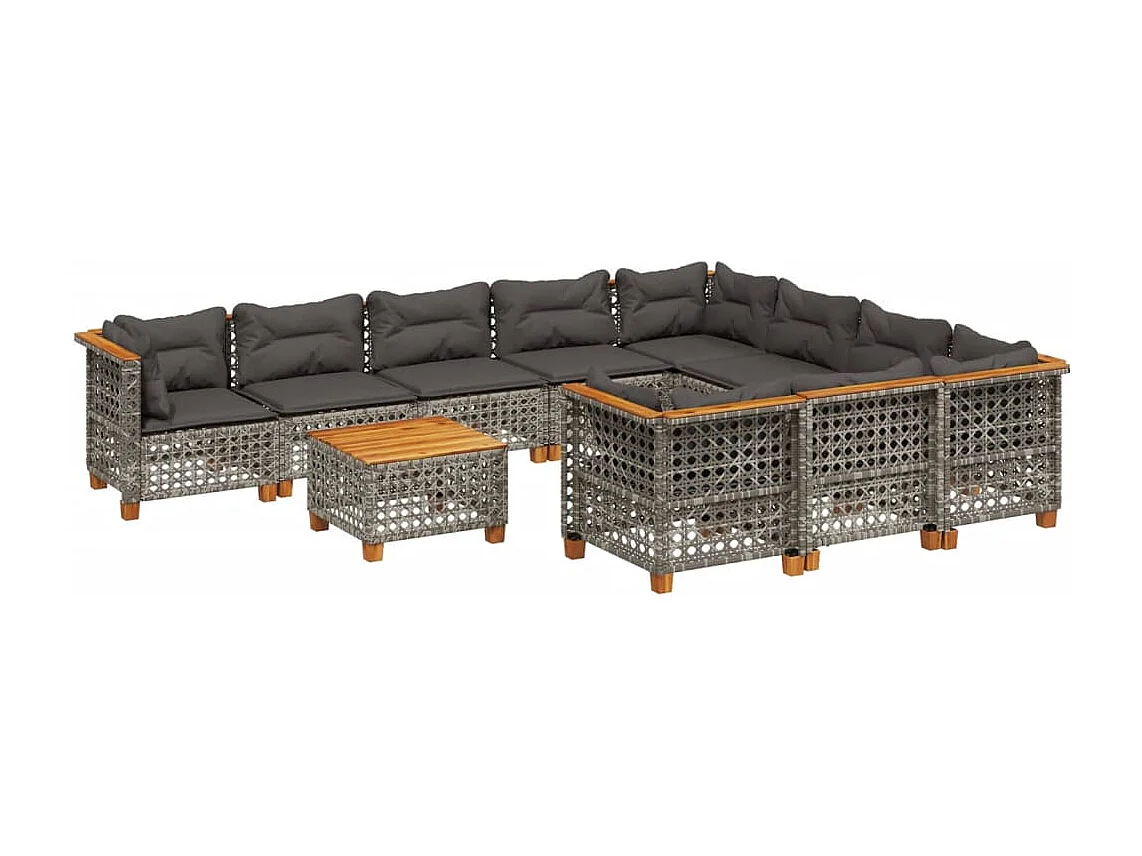 11-delige Loungeset met kussens poly rattan grijs