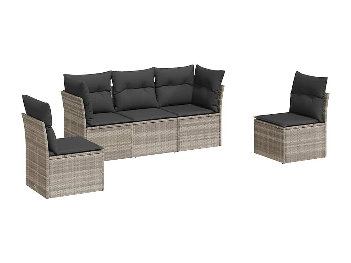 Salon de jardin 5 pièces avec coussins gris clair résine tressée