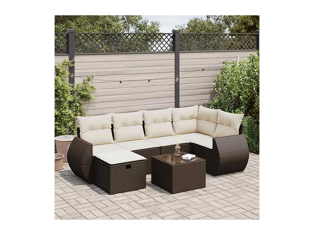 Salon de jardin avec coussins 7 pièces marron résine tressée