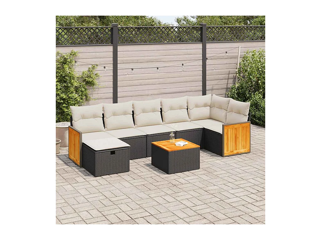 Set de sofás de jardín y cojines 8 piezas ratán sintético negro