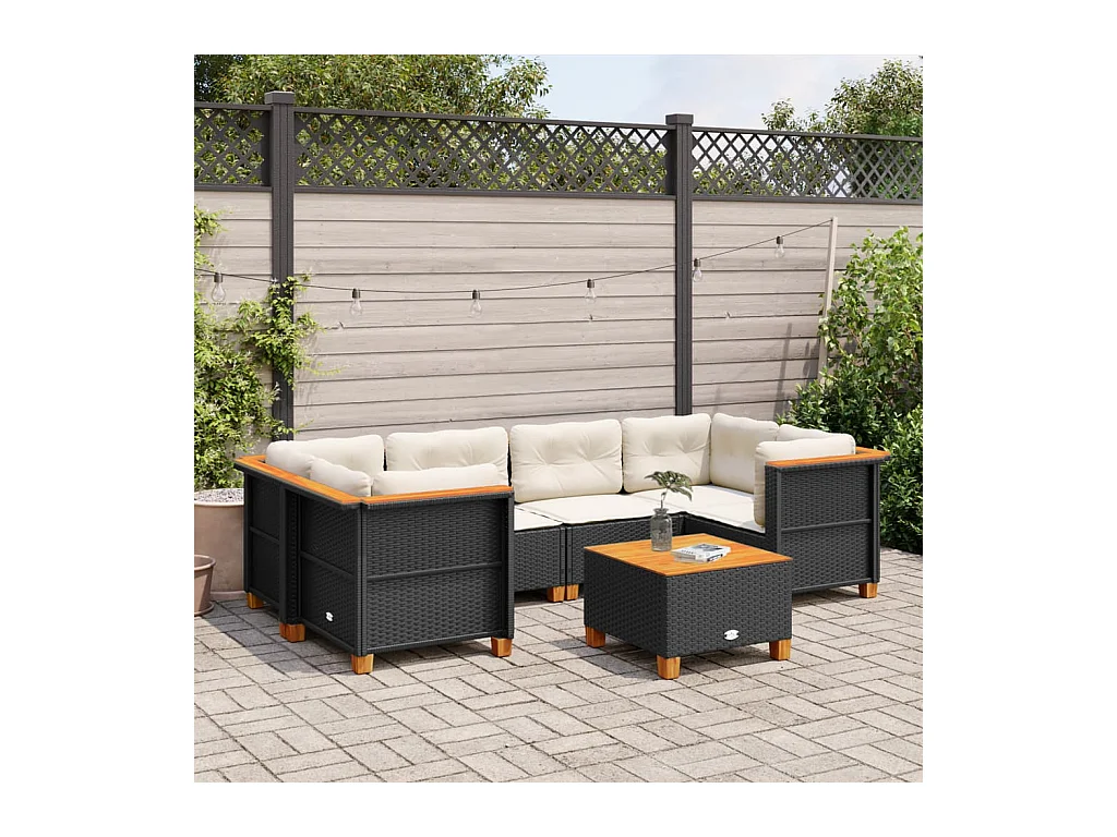 Salon de jardin 7 pièces avec coussins noir résine tressée
