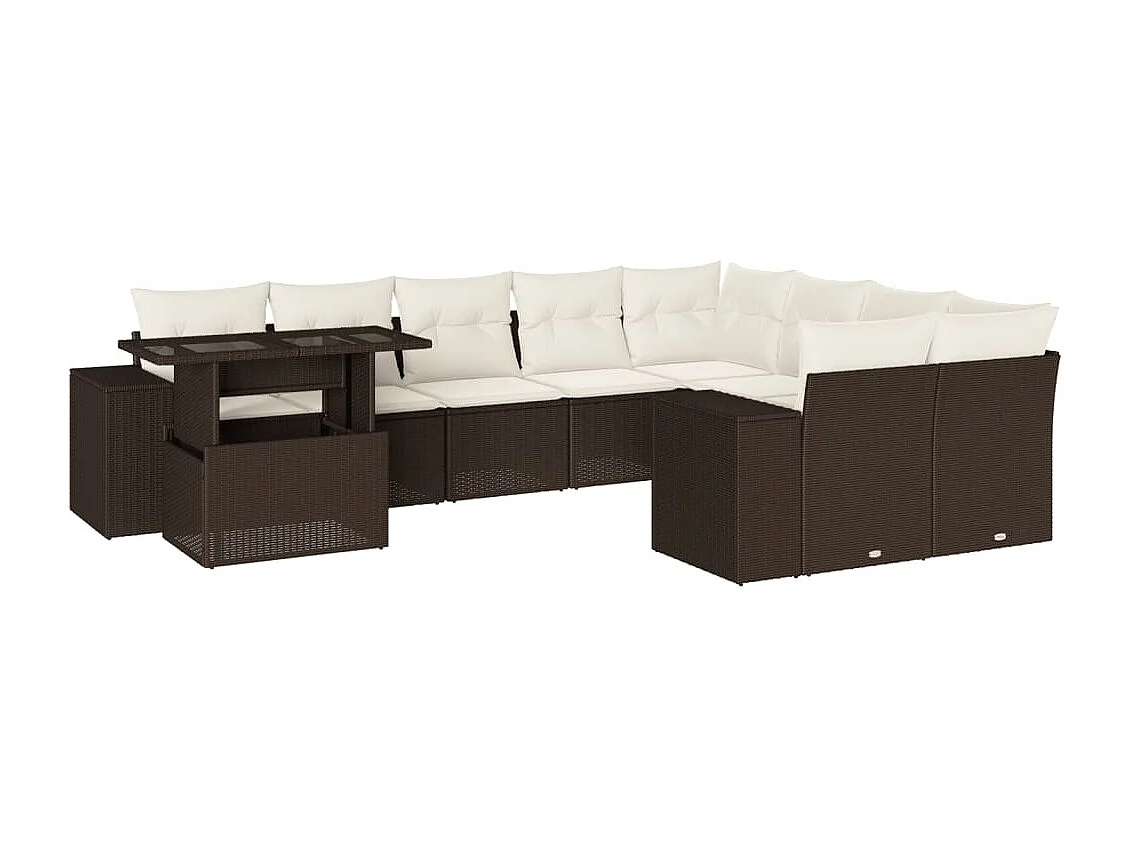 Set de sofás de jardín 10 piezas y cojines ratán sintético marrón