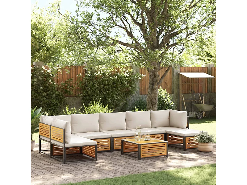 8 peças conjunto de sofás de jardim com almofadões acácia maciça