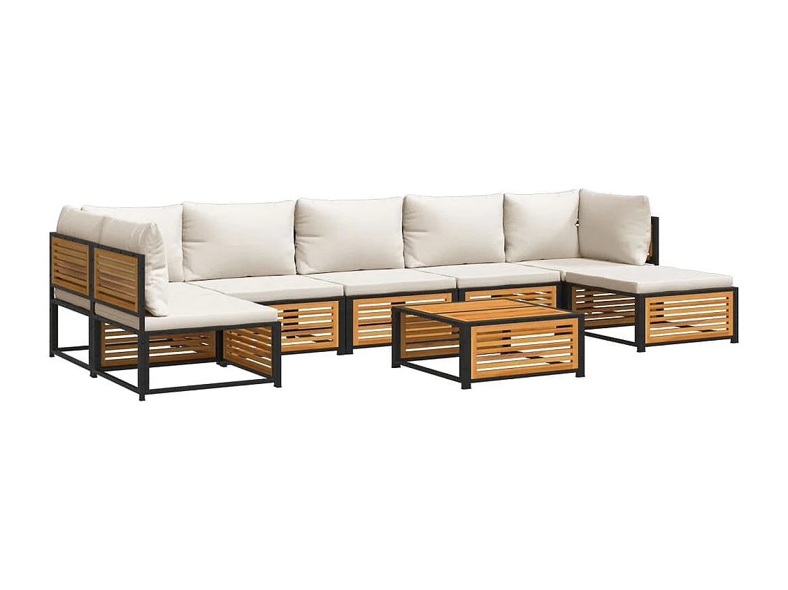 Salon de jardin avec coussins 8 pièces bois massif d'acacia