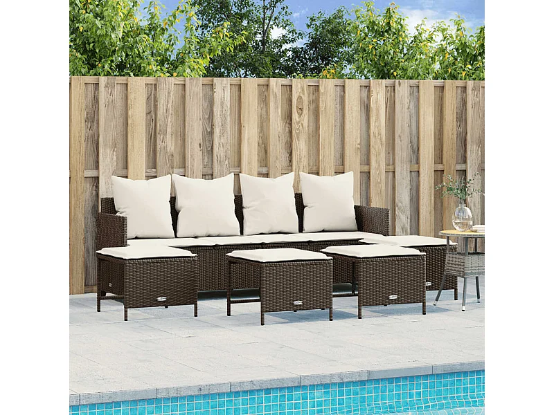 Salon de jardin avec coussins 5 pièces marron résine tressée