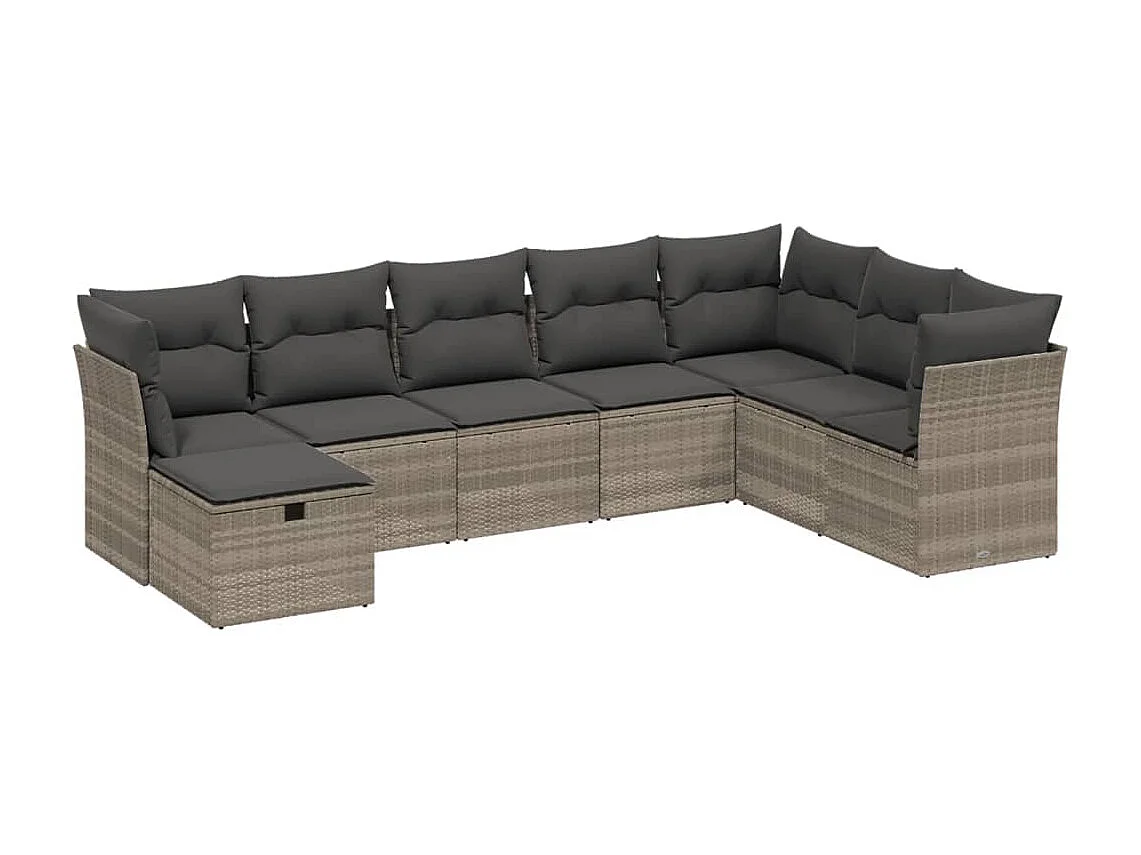 Salon de jardin 8 pièces avec coussins gris clair résine tressée