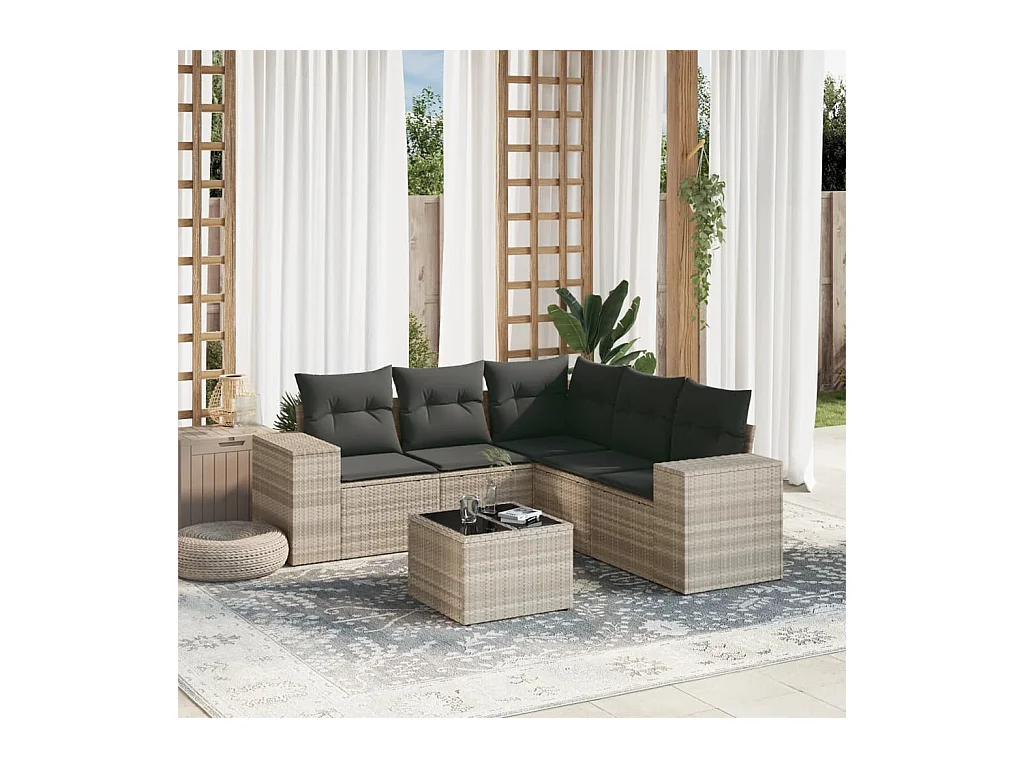 Salon de jardin 6 pièces avec coussins gris clair résine tressée