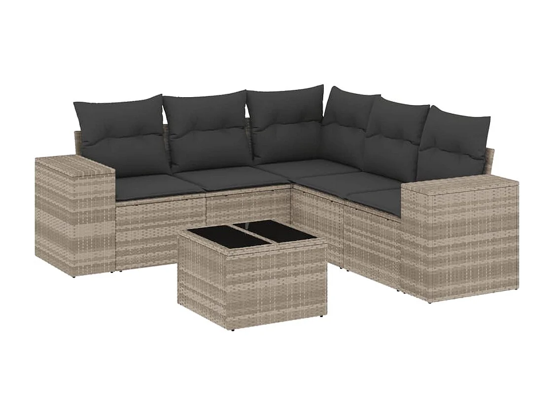6-delige Loungeset met kussens poly rattan lichtgrijs