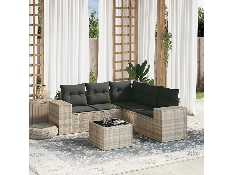 6-delige Loungeset met kussens poly rattan lichtgrijs