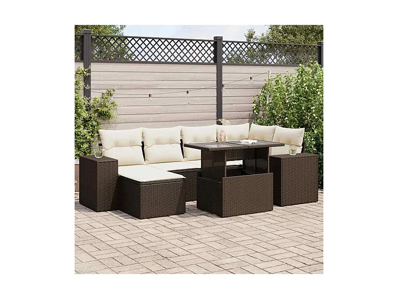 7-delige Loungeset met kussens poly rattan bruin